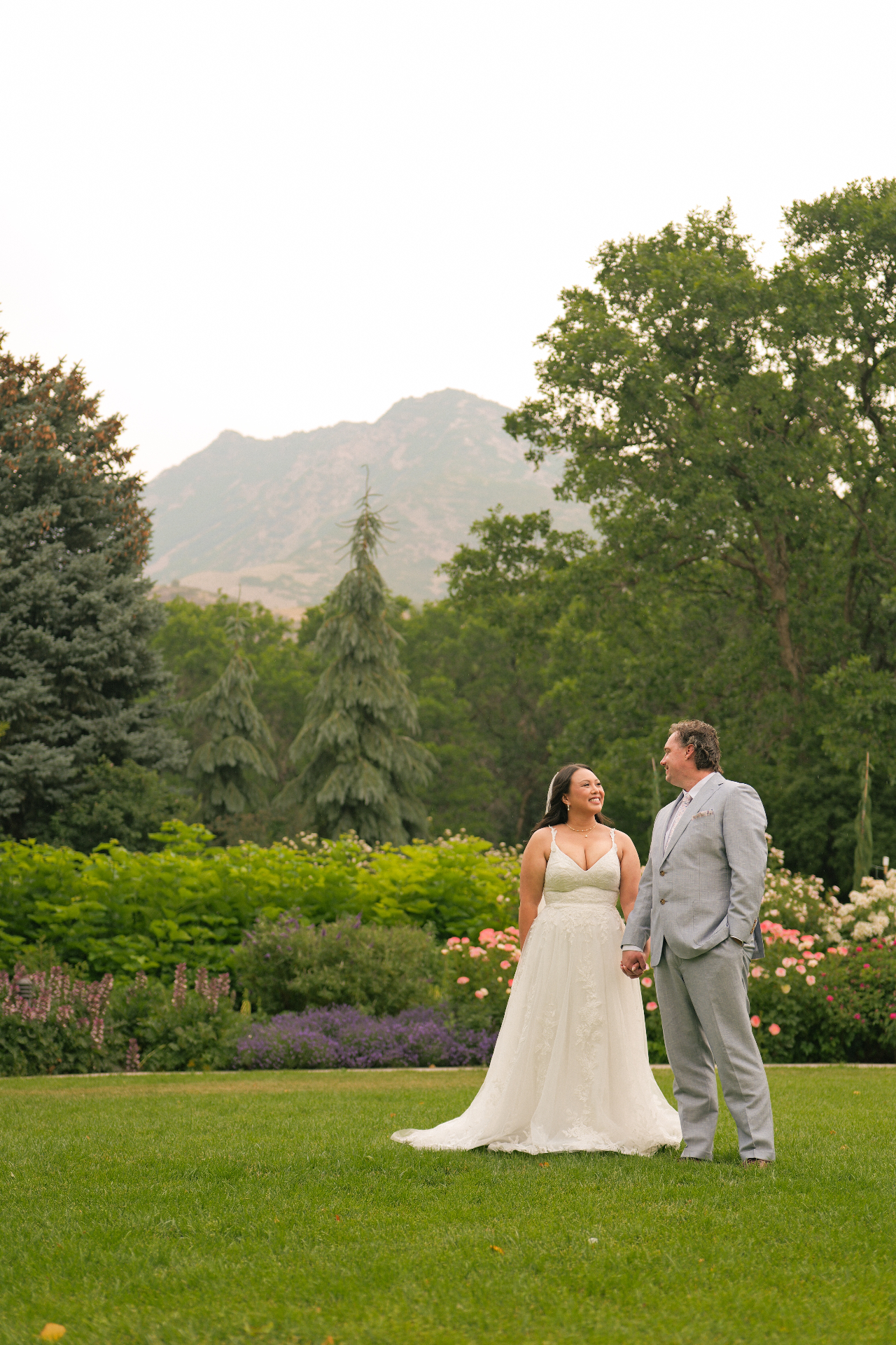 Bride and groom in the garden